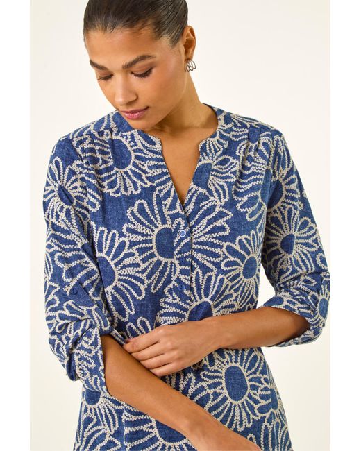 Roman Blue Floral Puff Print Shirt