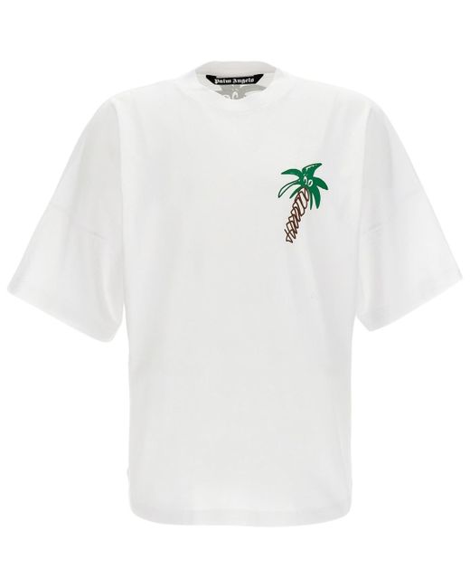 Palm Angels White Sketchy Tree Design Oversized Fit T-Shirt Cotton for men