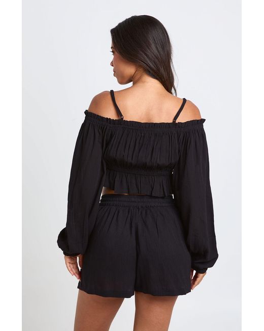 Boohoo Black Textured Beach Bardot Top