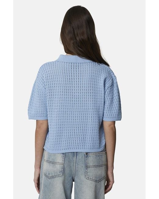 Good For Nothing Blue Cropped Pointelle Knit Polo Shirt