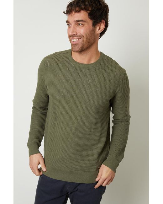 Threadbare Green Crochet Knit Crew Neck Jumper for men