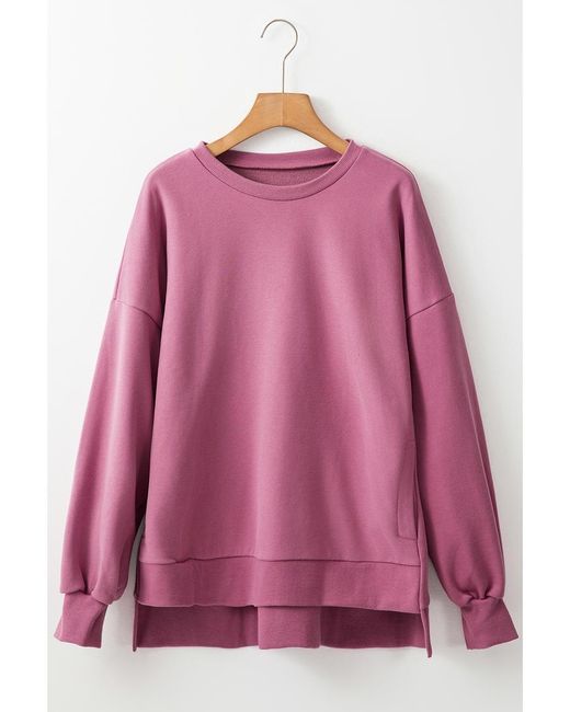Azura Exchange Pink Valerian Solide Fleecegefütterte Drop-Shoulder High-Low Sweatshirt