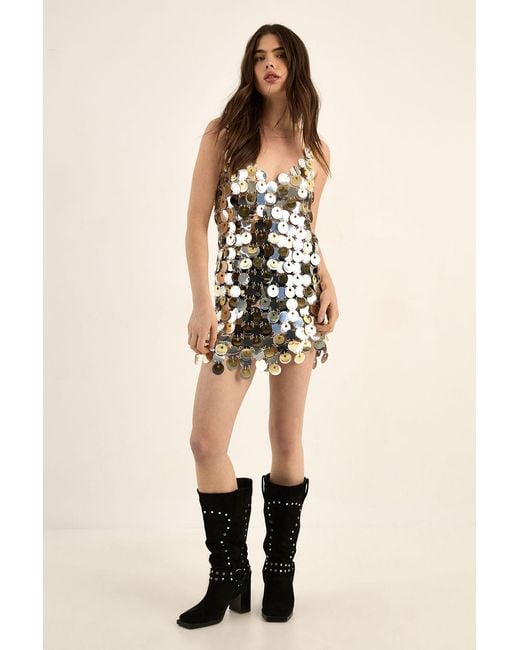 Nasty Gal Natural Layered Disc Chainmail Mini Dress