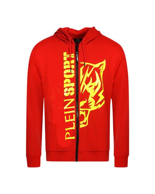 Philipp Plein Red Large Logo Zip-Up Hoodie Cotton for men