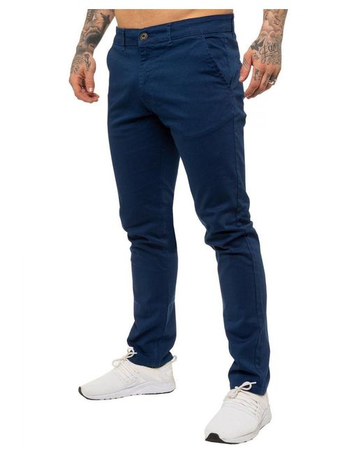 Enzo Blue Slim Fit Stretch Chinos for men