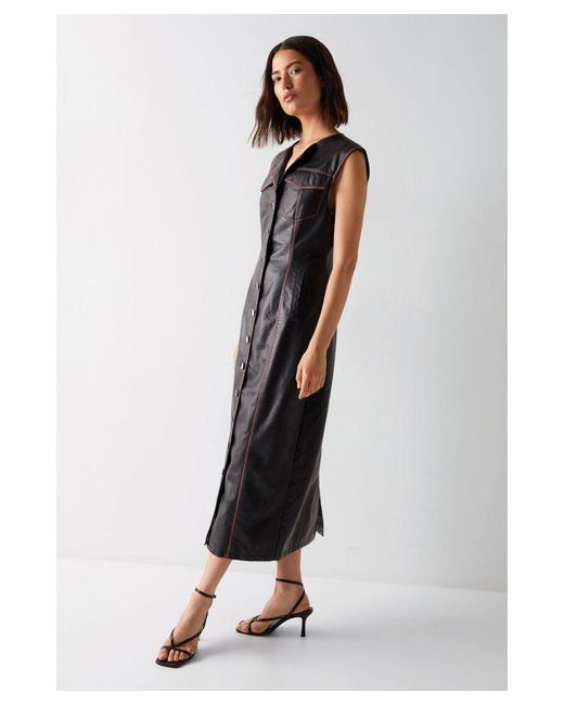 Warehouse Black Premium Distressed Faux Leather Maxi Dress