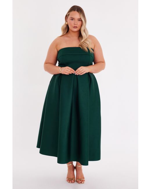 Quiz Green Curve Bottle Bandeau Skater Dress