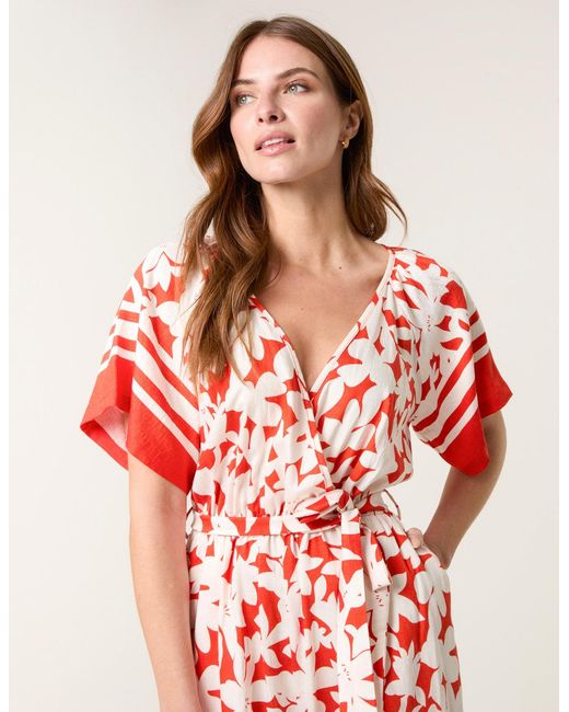 Blue Vanilla Pink Tropical Print Wrap Belted Waist Jumpsuit