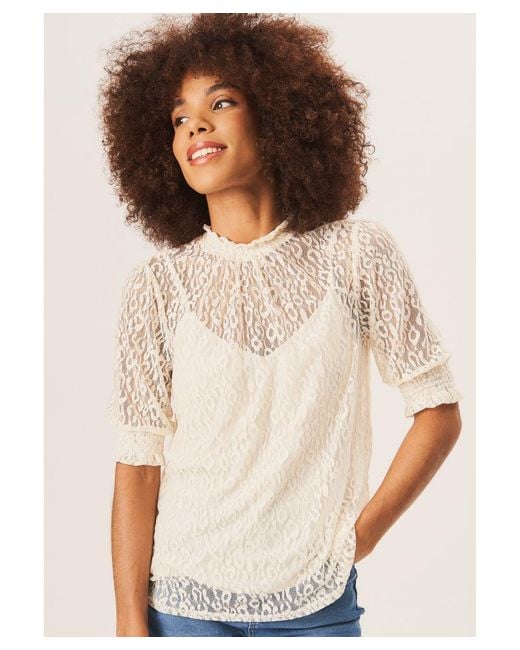 Gini London White High Neck Lace Loose Fit Blouse