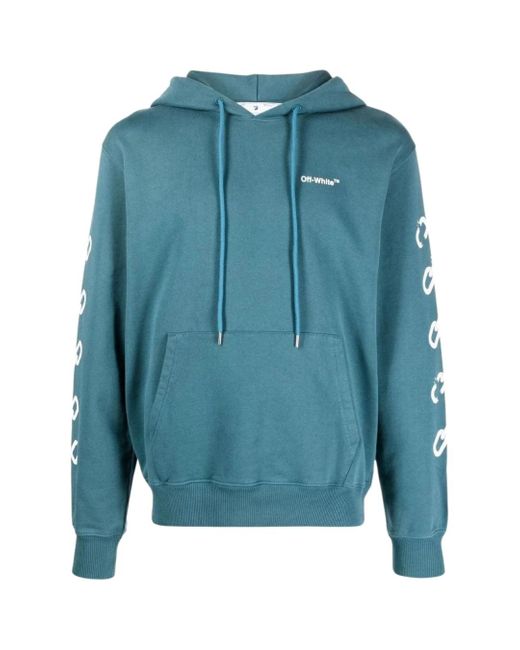 Off-White c/o Virgil Abloh Blue Chain Arrow Design Slim Fit Duck Hoodie Cotton for men