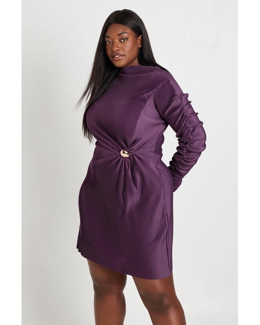 Boohoo Purple Plus Trim Plisse Skater Dress