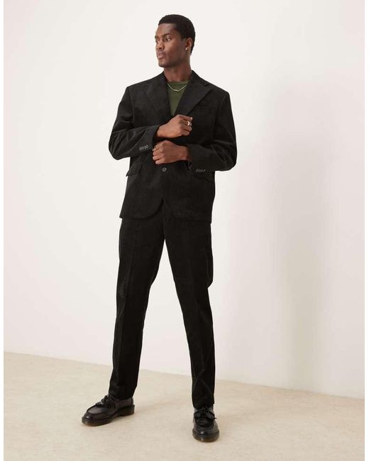 SELECTED Black Bowie Regular Fit Cord Suit Jacket for men