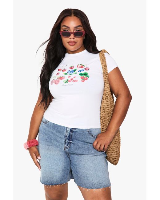 Boohoo Blue Plus Summer Fruits Fitted Tee