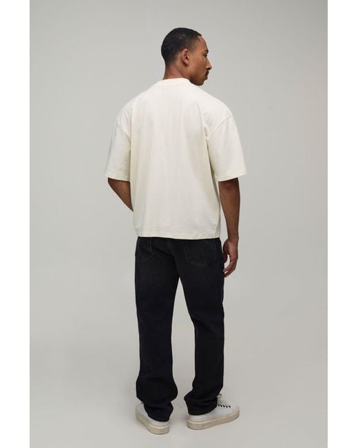 BoohooMAN Natural Oversized Boxy Floral Embroidery T-Shirt for men