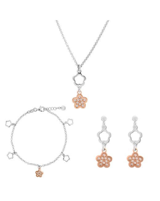 Orphelia White 'Nixie' 925 Sterling Set: Chain + Bracelet + Earrings