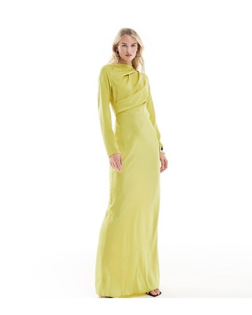 ASOS Yellow Design Satin Maxi Dress With Drape Bodice Detail
