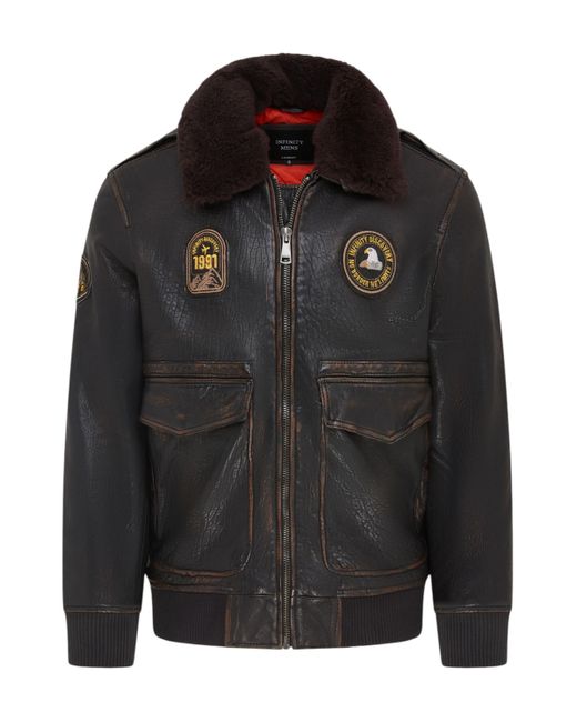 Infinity Leather Black Bomber Sheepskin Collar G-1 Aviator Jacket for men