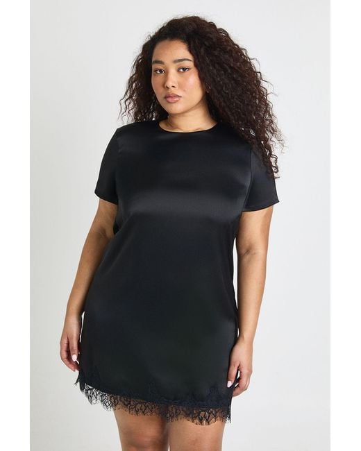 Boohoo Black Plus Lace Trim Mini Dress