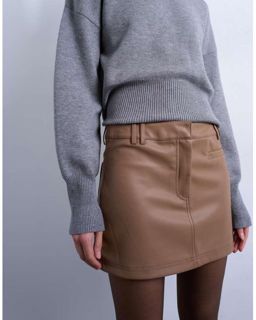 TOPSHOP Gray Faux Leather Tailored Mini Skirt
