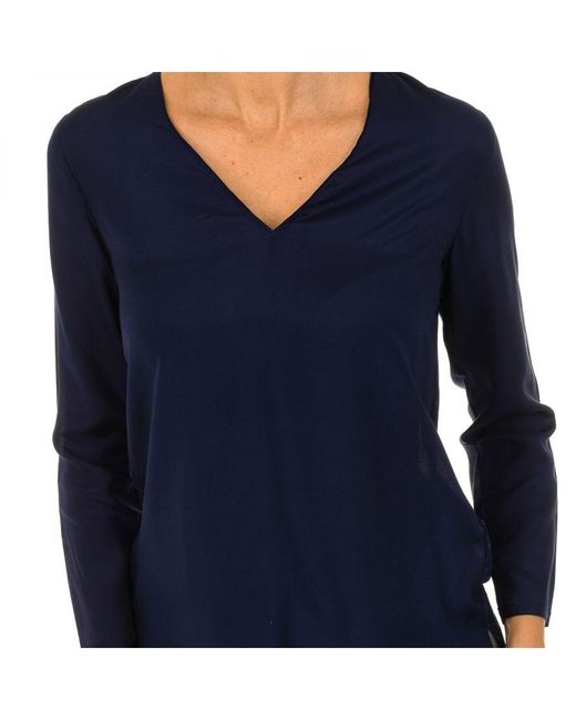 Armani Blue Long-Sleeved V-Neck Blouse 3Y5H53-5Nzsz