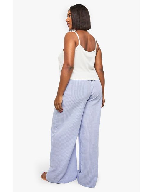 Boohoo Blue Pointelle Vest And Wide Leg Trouser Pj Set