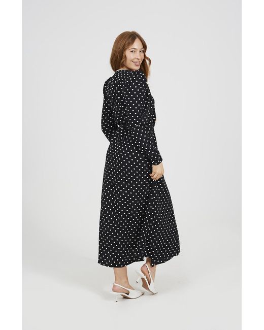 Brave Soul Black Polka Dot V-Neck Midi Dress