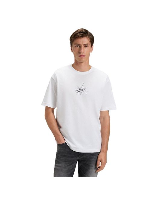 Boss White Graphic Crew Neck Short Sleeve T-Shirt for men