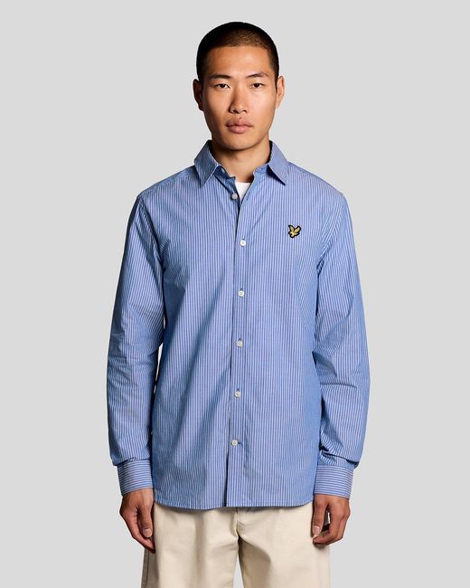 Lyle & Scott Blue Cotton Poplin Twin Stripe Shirt for men