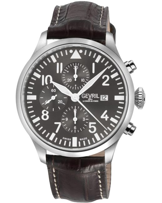 Gevril Gray Vaughn Chronograph Leather Swiss Automatic Eta 7750 Watch for men