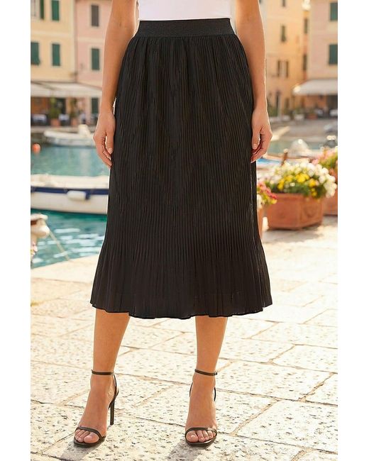 Roman Black Pleated Crinkle Midi Skirt