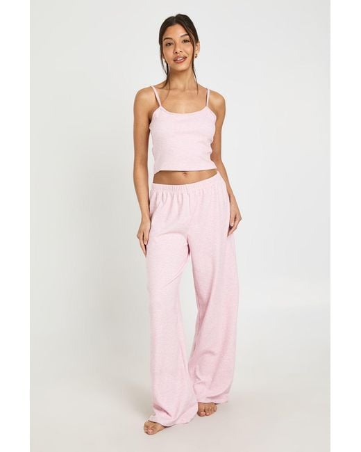 Boohoo Pink Contrast Rib Cami & Trouser Pyjama Set