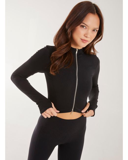 Pink Vanilla Black Active Rib Double Zip Top