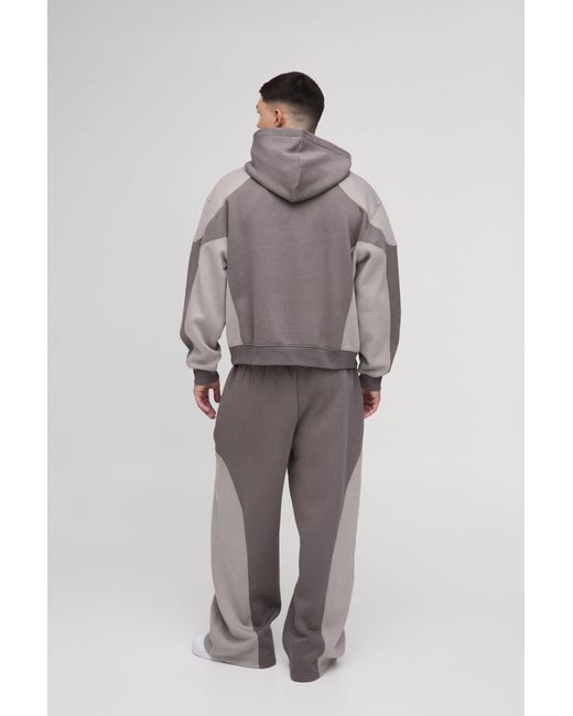 BoohooMAN Gray Oversized Boxy Man Seam Detail Hooded Tracksuit for men