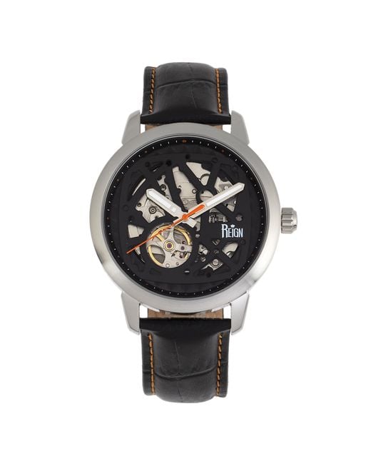 Reign Metallic Rudolf Automatic Skeleton Leather-Band Watch for men
