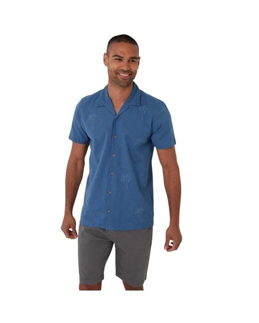 Threadbare Blue Embroidered Short-Sleeved Shirt (Denim) for men