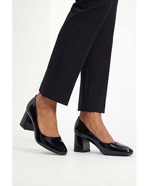 Good for the Sole Black Bea Faux Patent Leather Medium Block Heel Court Shoes