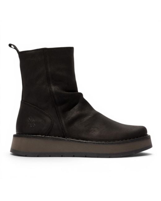Fly London Black Suede Leather Zip Up Platform Ankle Boots