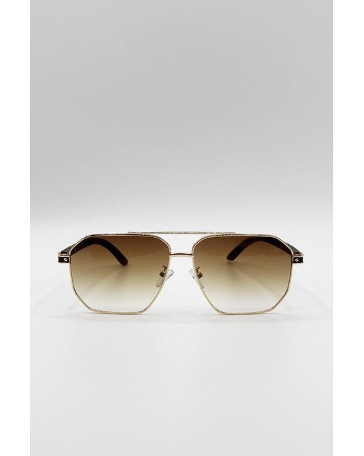 SVNX Brown Retro Square Navigator Sunglasses