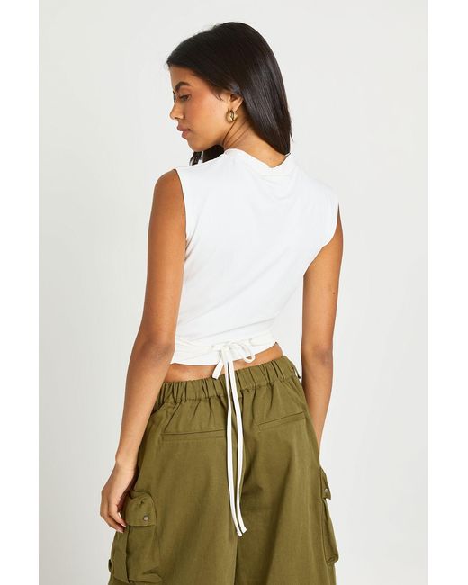 Boohoo Green Wrap Tie Back T-Shirt
