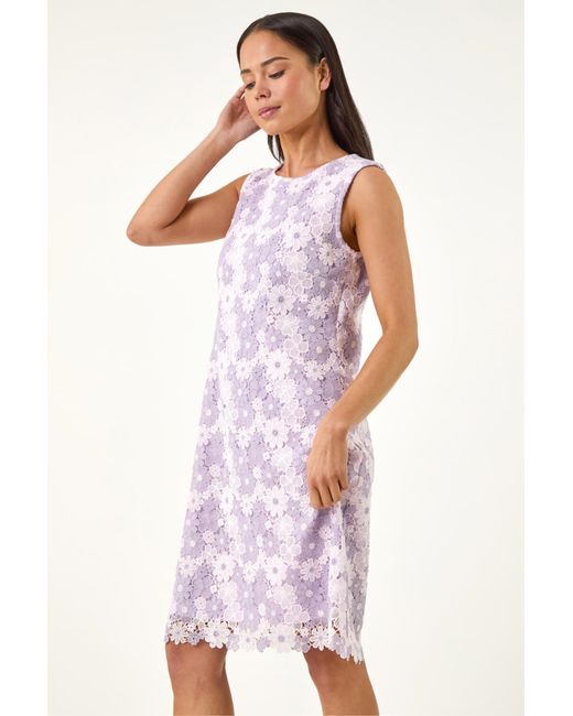 Roman Purple Petite Floral Broderie Shift Dress