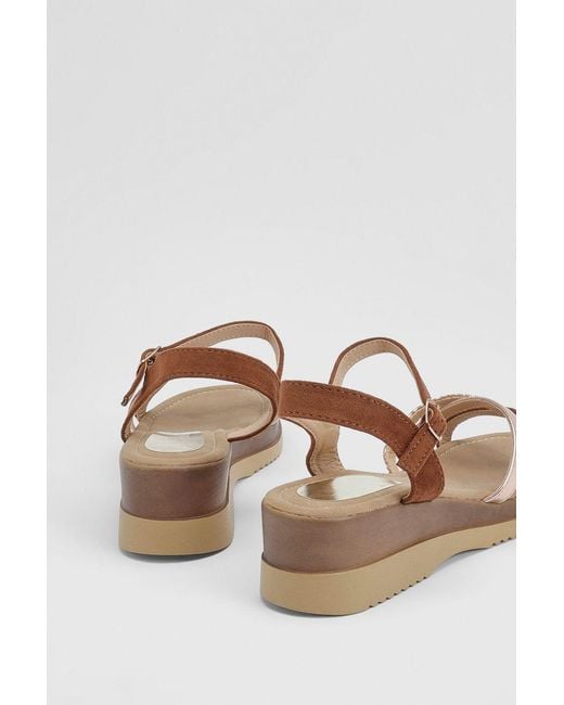 Good for the Sole Natural Bella Flexisole Faux Leather Mix Cross Straps Platform Wedge Sandals