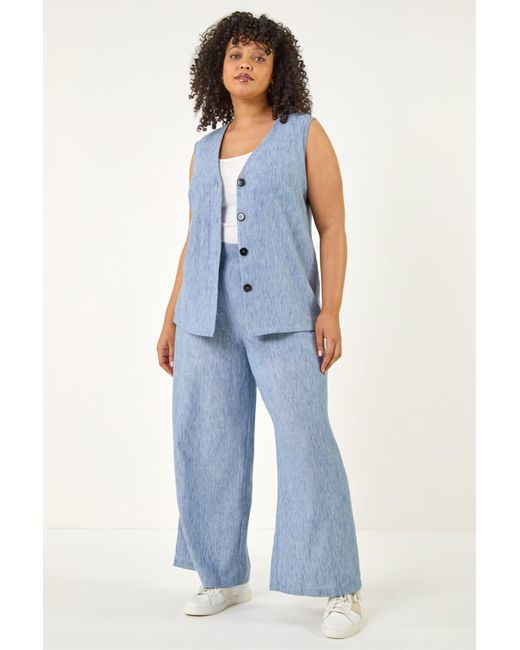 Roman Blue Curve Textured Wide Leg Trousers