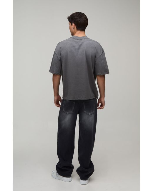 BoohooMAN Gray Oversized Boxy Spray Wash Print T-Shirt Cotton for men