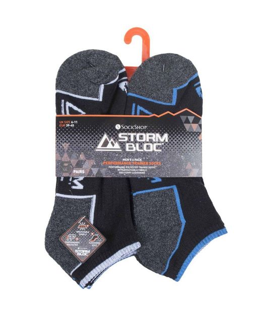 Storm Bloc Black 6 Pairs Breathable Cushioned Sole Running Low Cut Trainer Socks for men