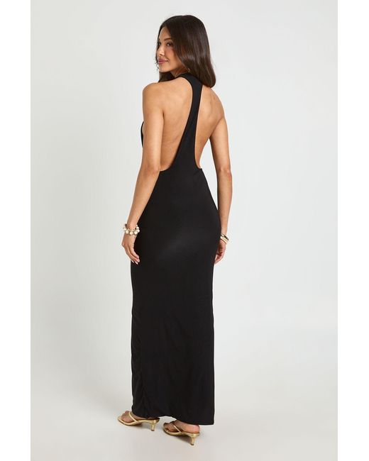 Boohoo Black Halter Neck Backless Bodycon Maxi Dress