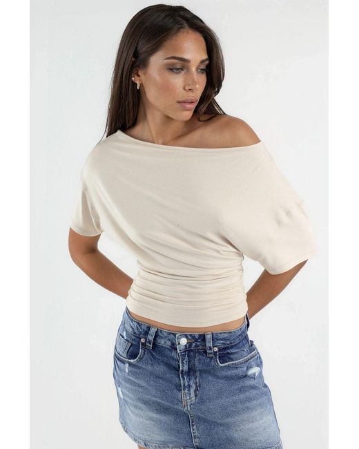 Hiccup White Asymmetrical Neck Soft Viscose Knit Top
