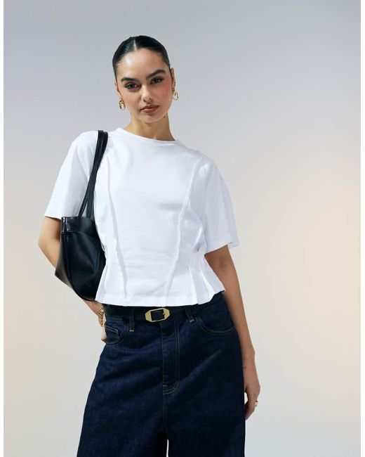 ASOS White Seam Detail Short Sleeve Corset Waist T-Shirt