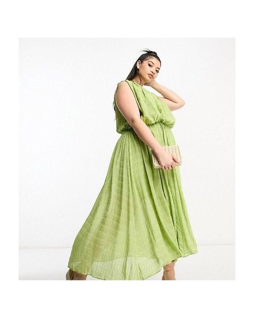 ASOS Green Design Gathered Textured High Low Midi Dress