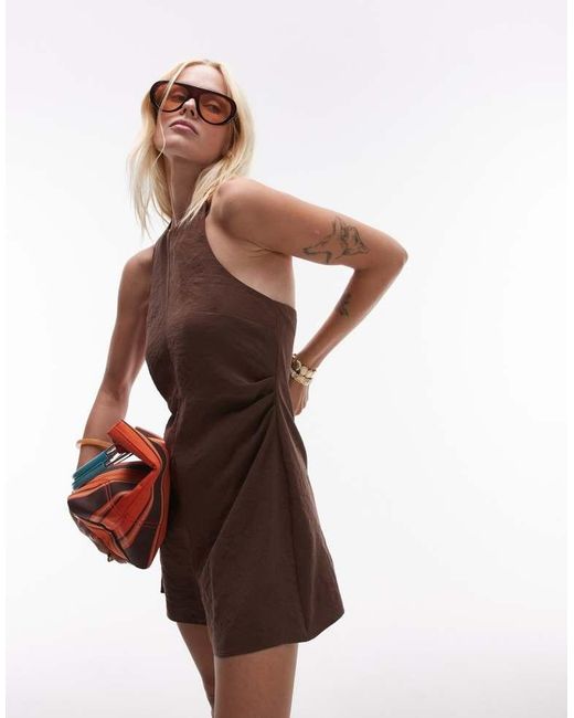 TOPSHOP Brown Halterneck Playsuit