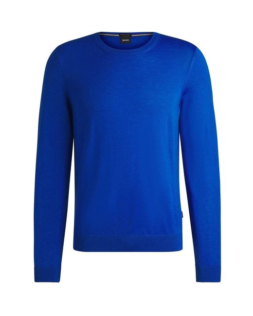 Boss Blue Leno Regular Fit Crew Neck Sweater for men